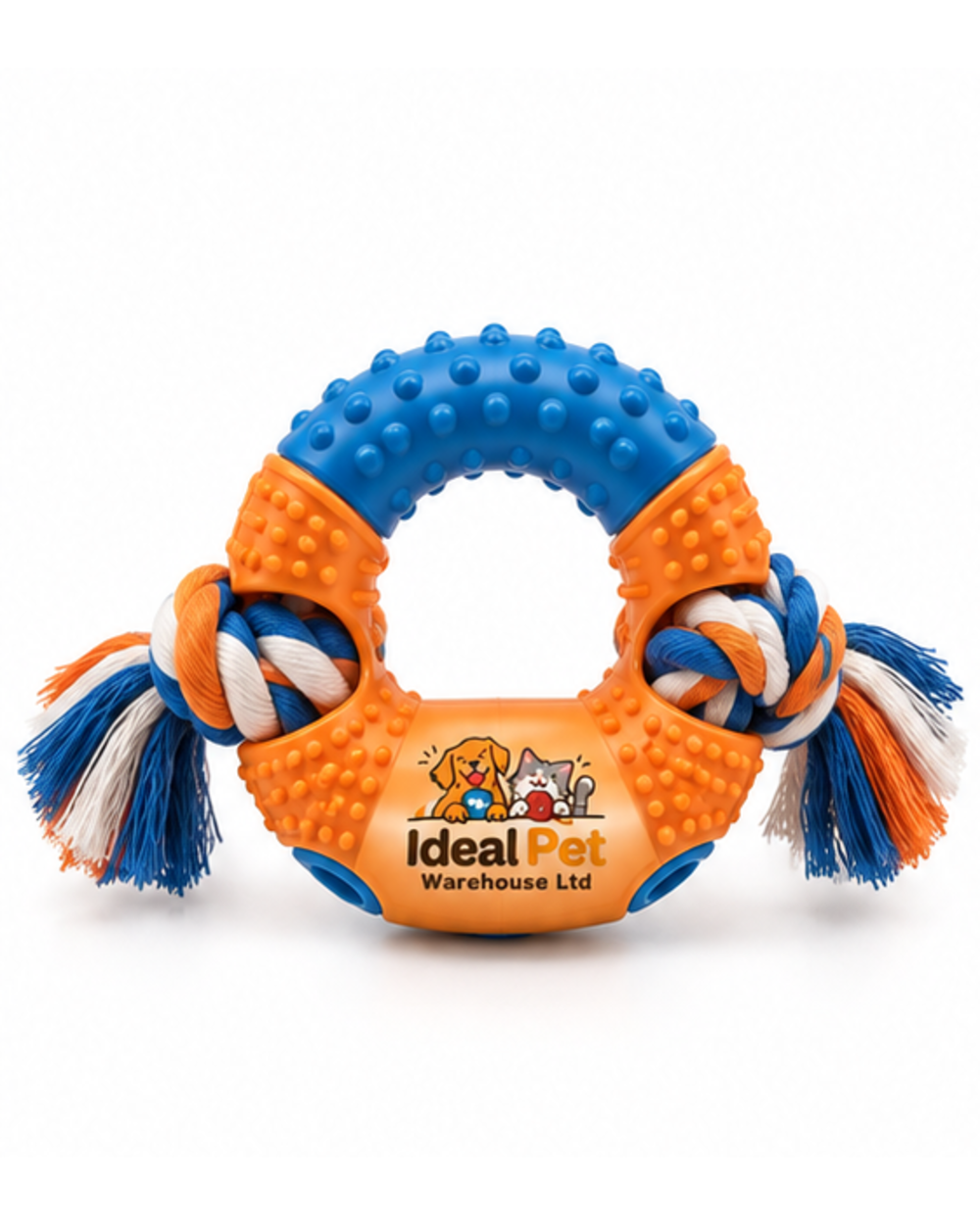 Ideal Pet Warehouse Ltd Orange/Blue Dog Ring-and-Rope Tug Toy