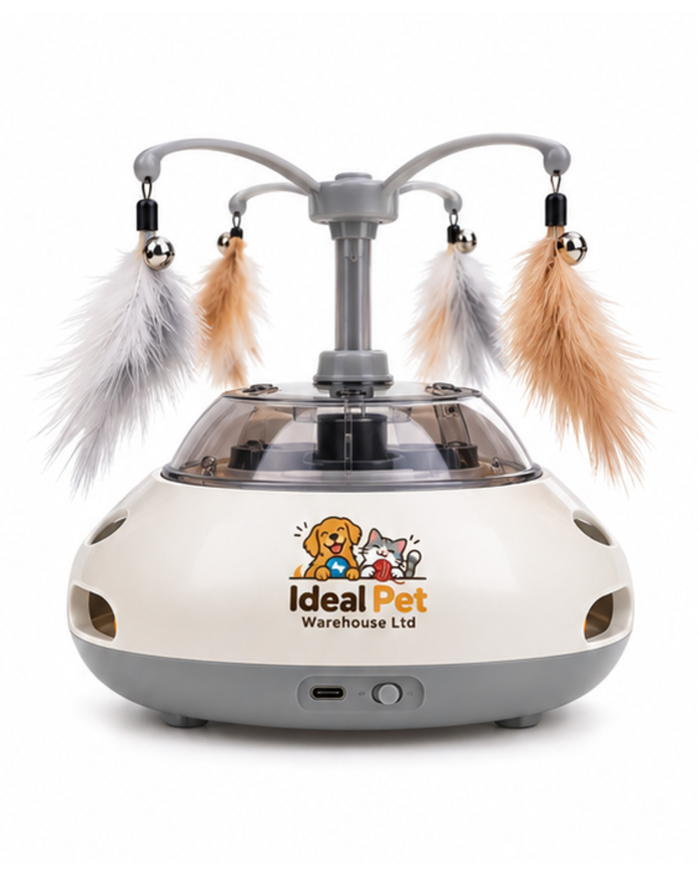 Ideal Pet Warehouse Ltd White/Gray Cat Interactive Feather and Ball Toy