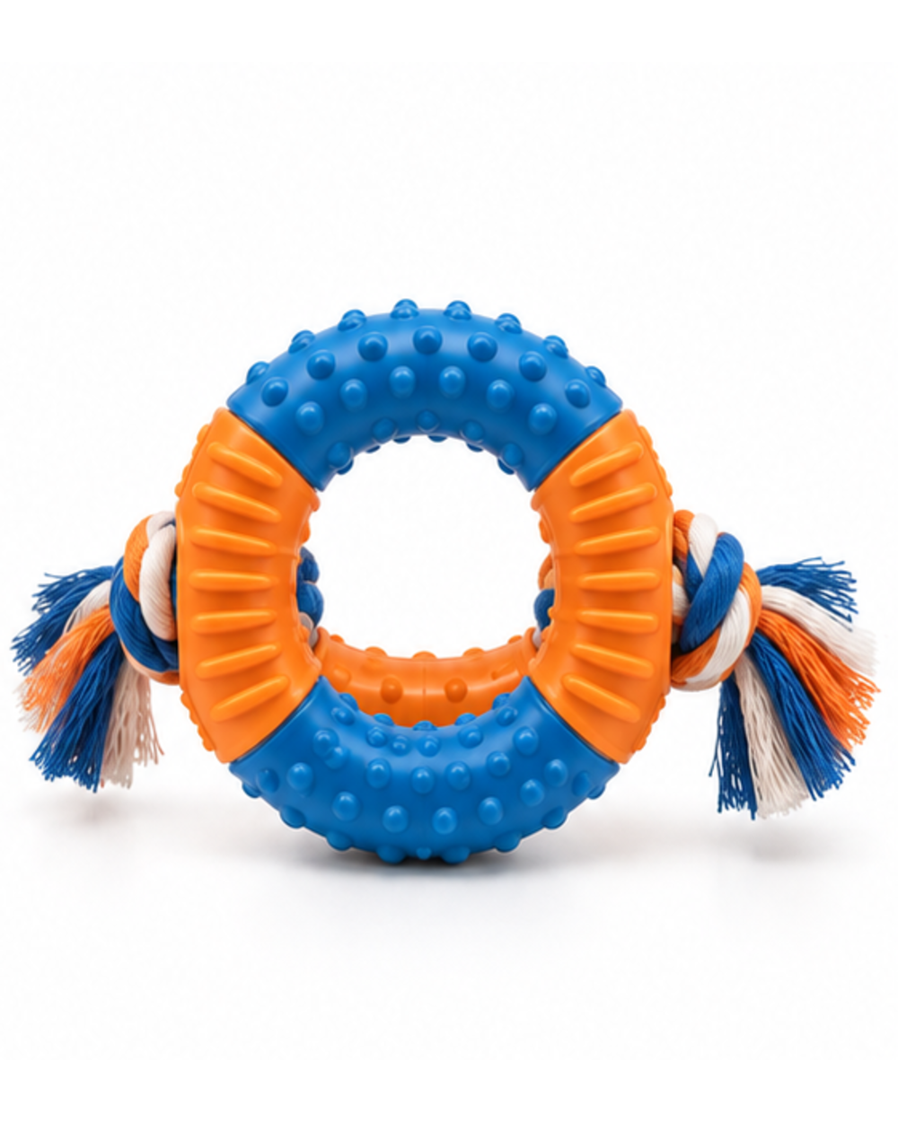 Ideal Pet Warehouse Ltd Orange/Blue Dog Ring-and-Rope Tug Toy