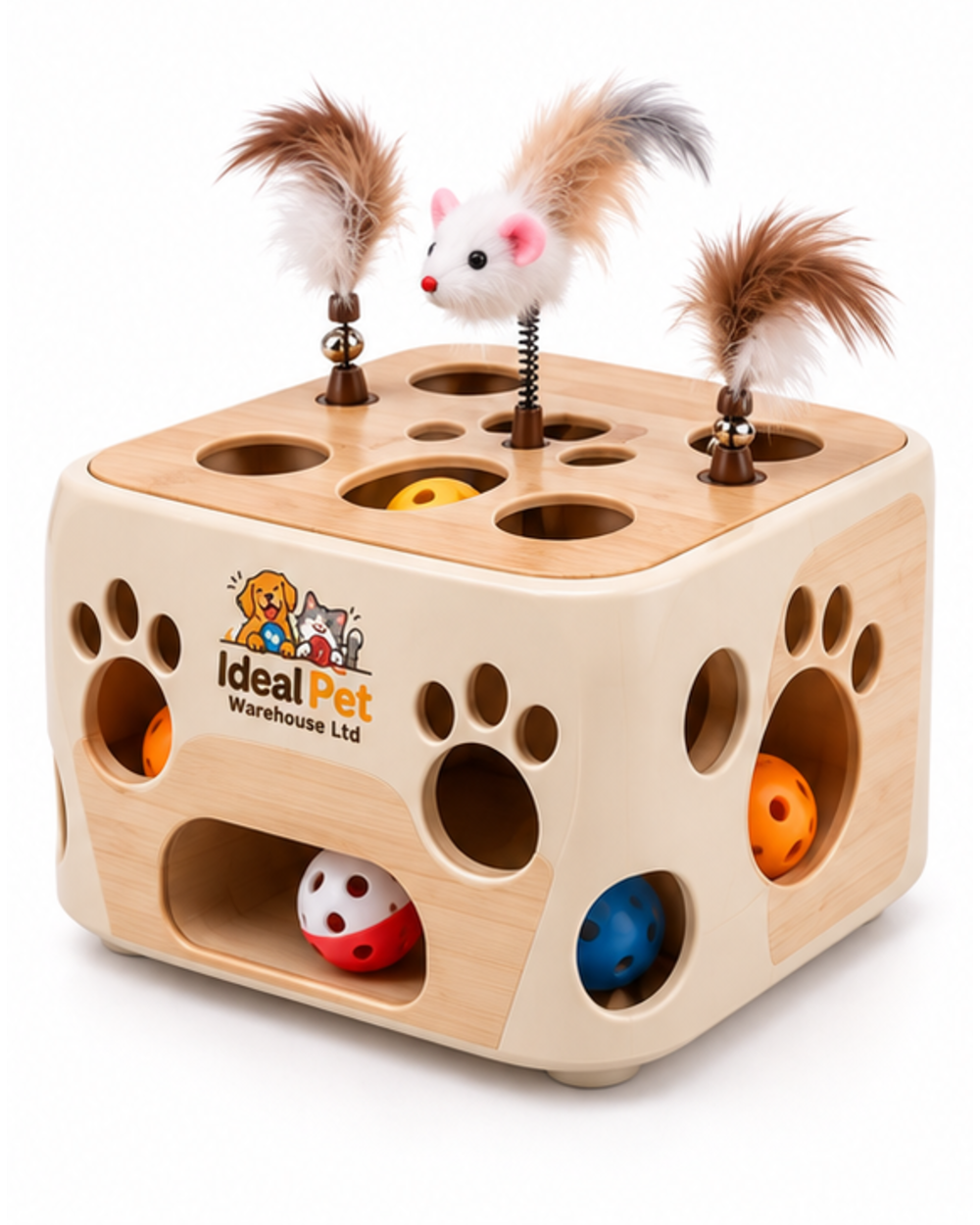 Ideal Pet Warehouse Ltd Cream/Tan Cat Paw-Reach Puzzle Box
