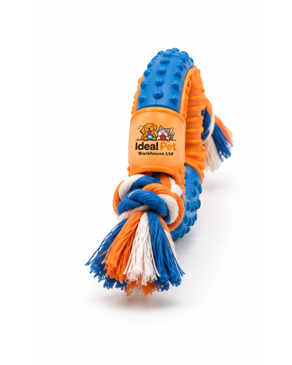 Ideal Pet Warehouse Ltd Orange/Blue Dog Ring-and-Rope Tug Toy
