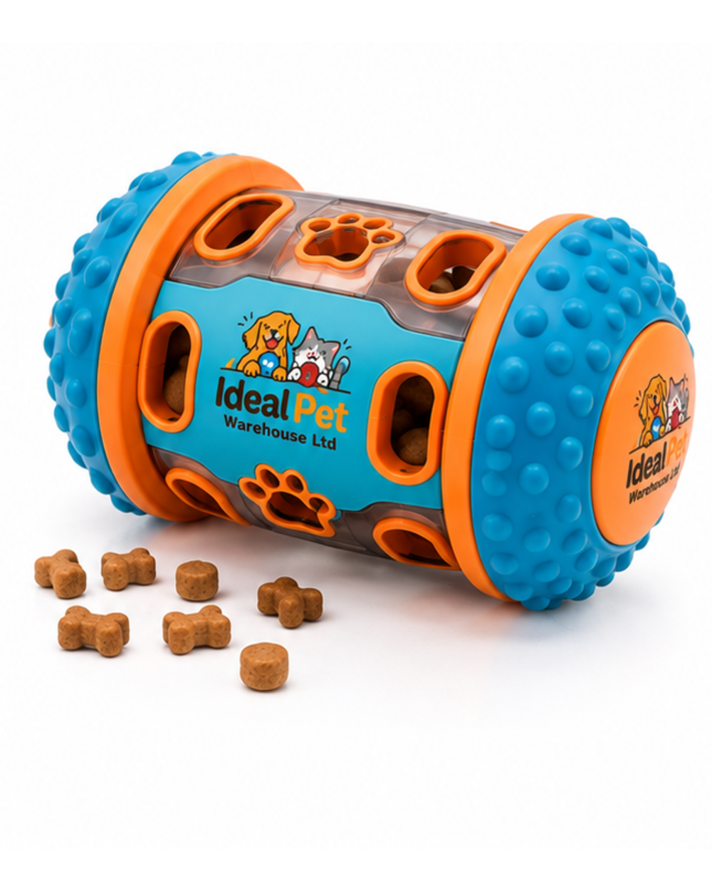 Ideal Pet Warehouse Ltd Blue/Orange Dog Treat-Dispensing Puzzle Drum
