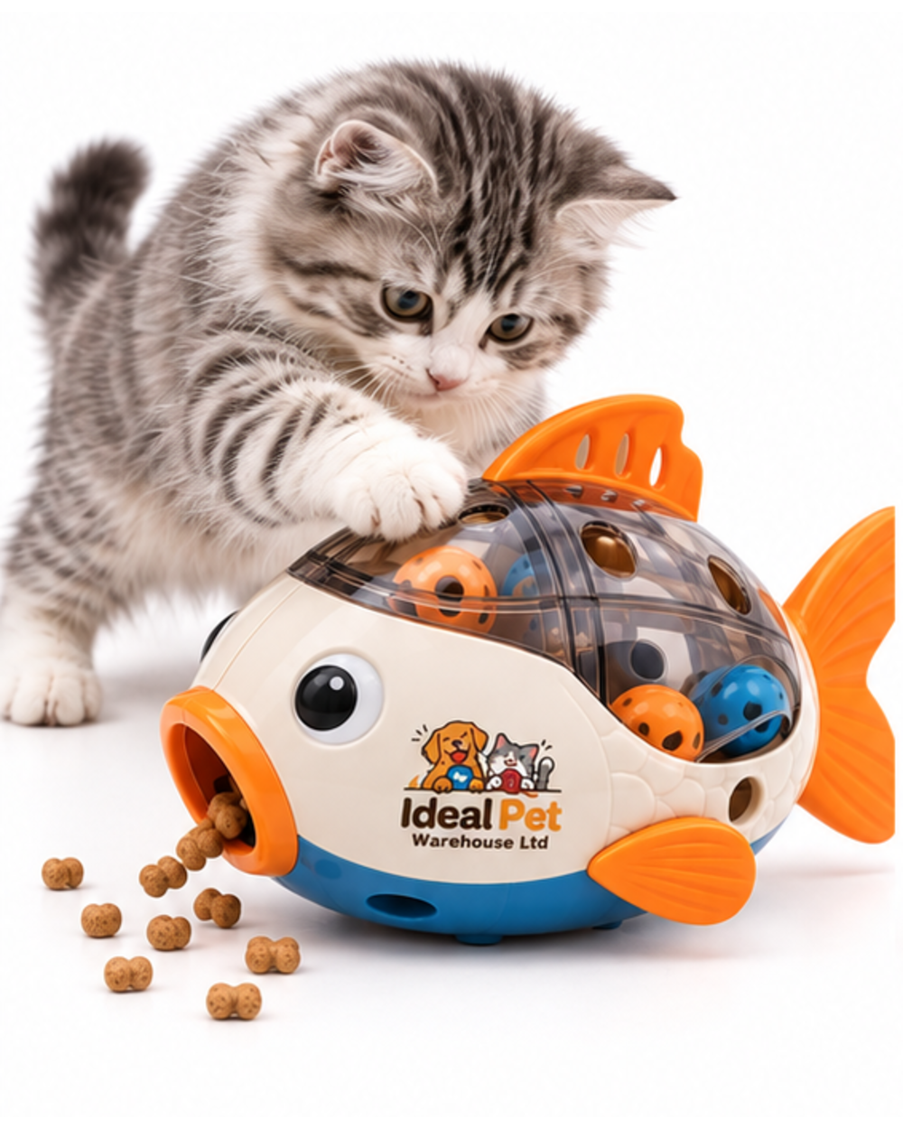 Ideal Pet Warehouse Ltd Cream/Orange/Blue Cat Fish Treat-Dispensing Toy