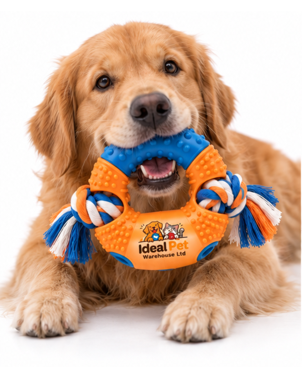 Ideal Pet Warehouse Ltd Orange/Blue Dog Ring-and-Rope Tug Toy