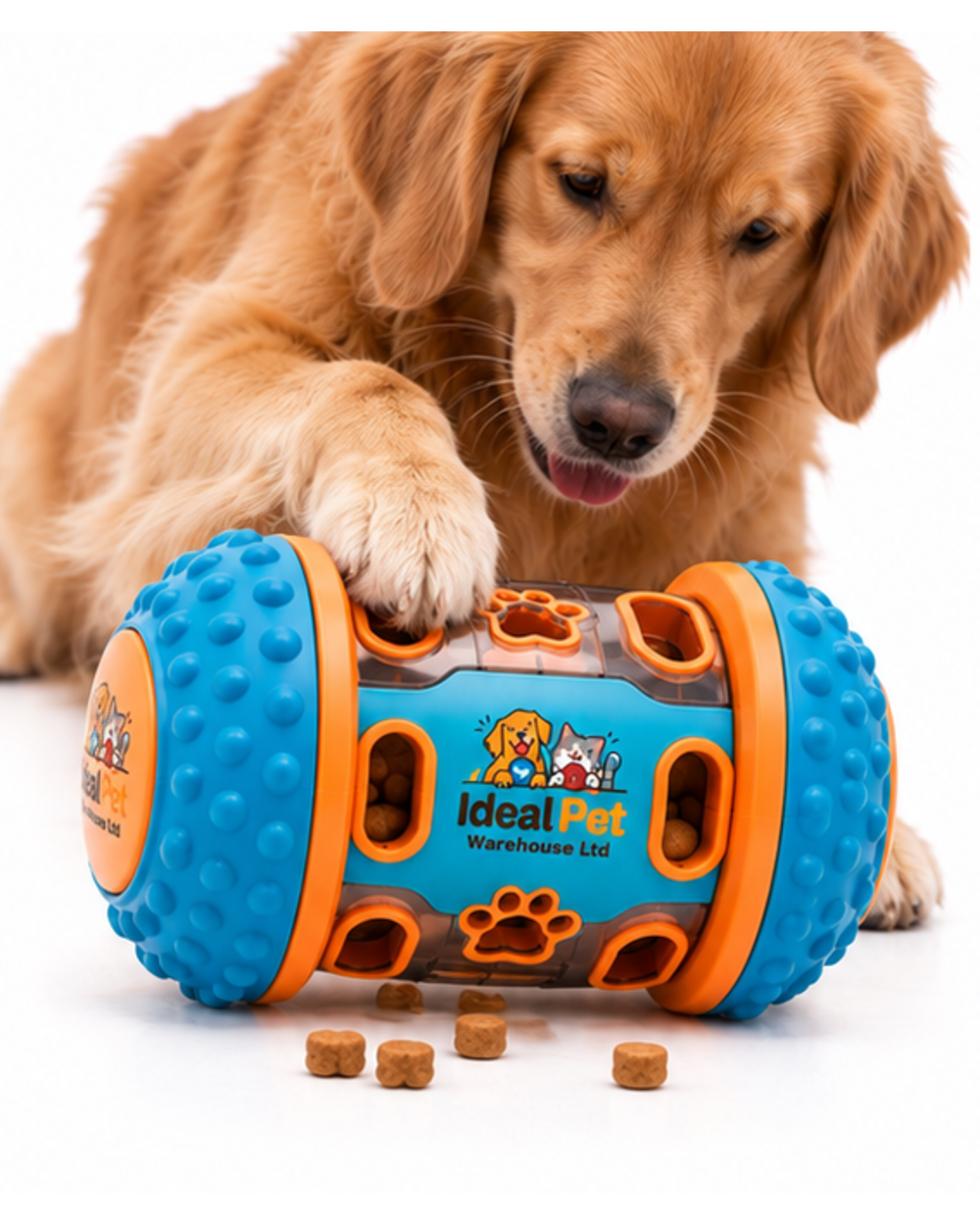 Ideal Pet Warehouse Ltd Blue/Orange Dog Treat-Dispensing Puzzle Drum