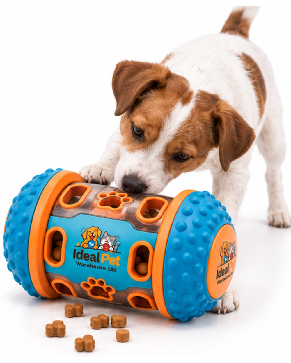 Ideal Pet Warehouse Ltd Blue/Orange Dog Treat-Dispensing Puzzle Drum