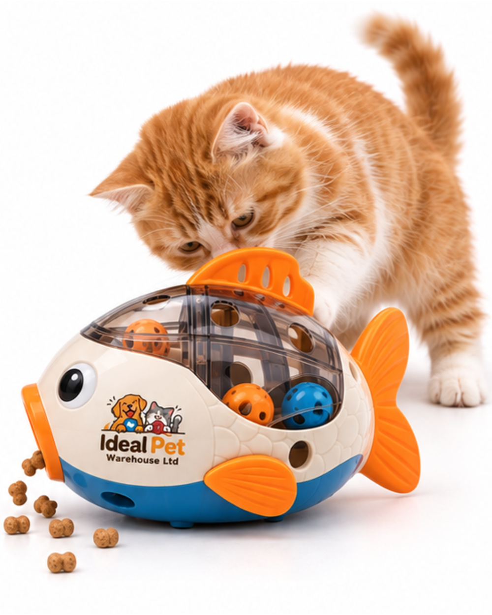 Ideal Pet Warehouse Ltd Cream/Orange/Blue Cat Fish Treat-Dispensing Toy