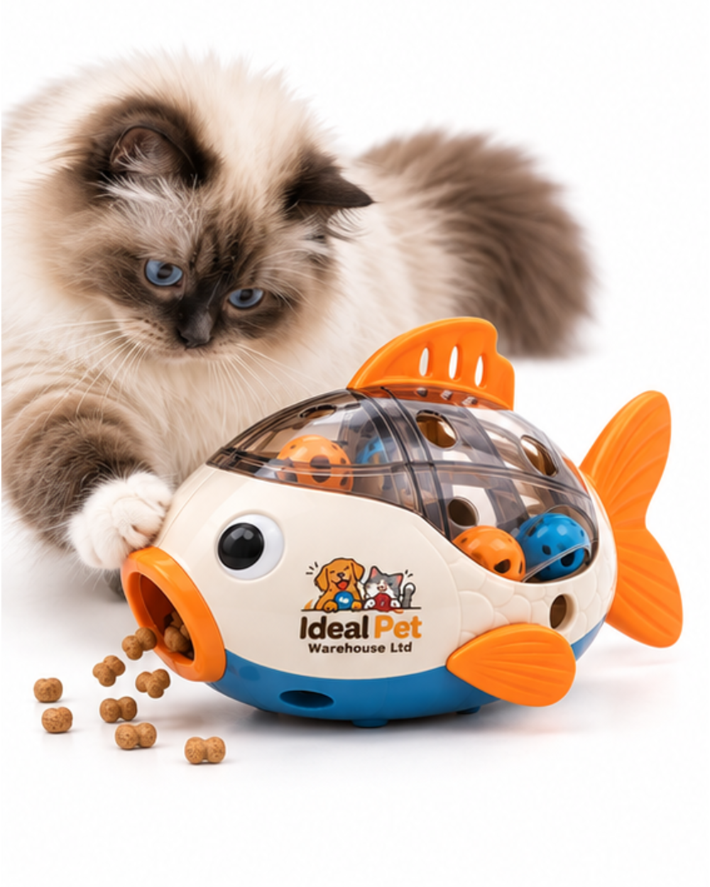 Ideal Pet Warehouse Ltd Cream/Orange/Blue Cat Fish Treat-Dispensing Toy