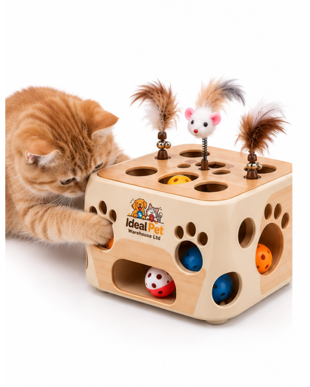 Ideal Pet Warehouse Ltd Cream/Tan Cat Paw-Reach Puzzle Box
