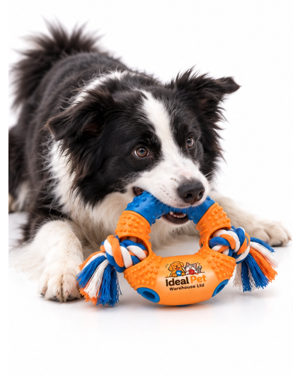 Ideal Pet Warehouse Ltd Orange/Blue Dog Ring-and-Rope Tug Toy