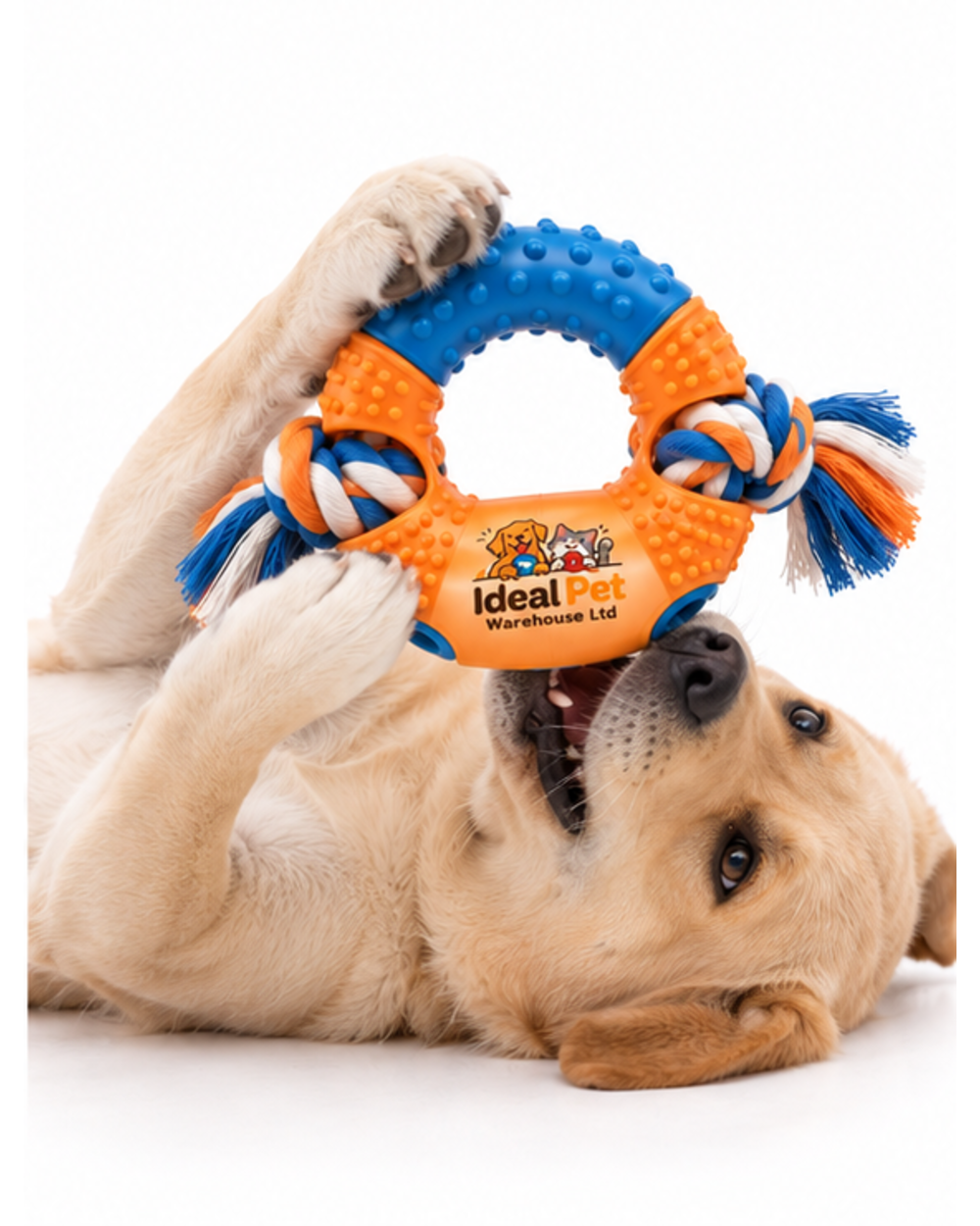 Ideal Pet Warehouse Ltd Orange/Blue Dog Ring-and-Rope Tug Toy