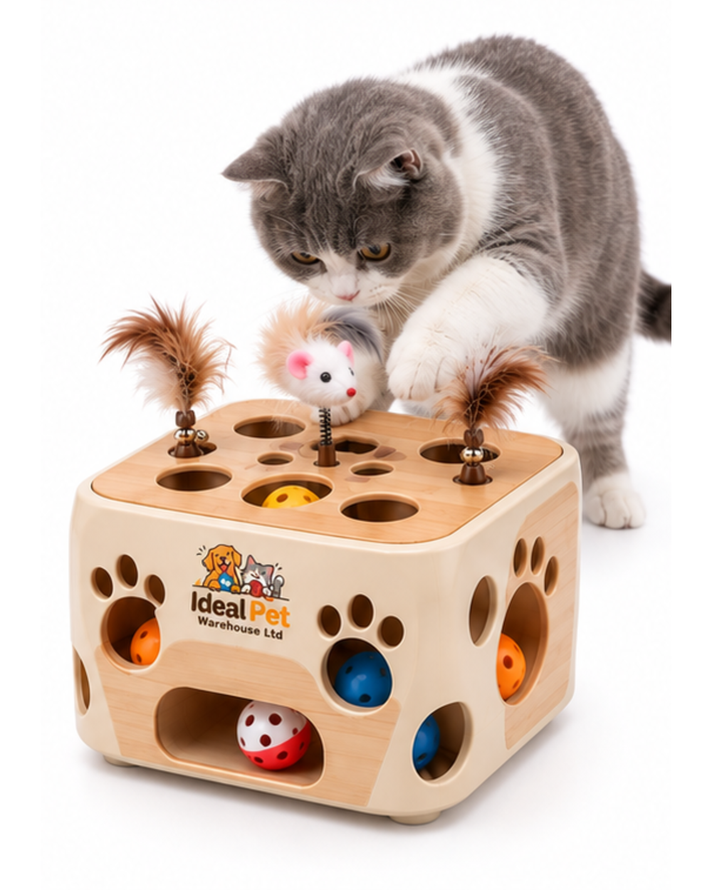 Ideal Pet Warehouse Ltd Cream/Tan Cat Paw-Reach Puzzle Box