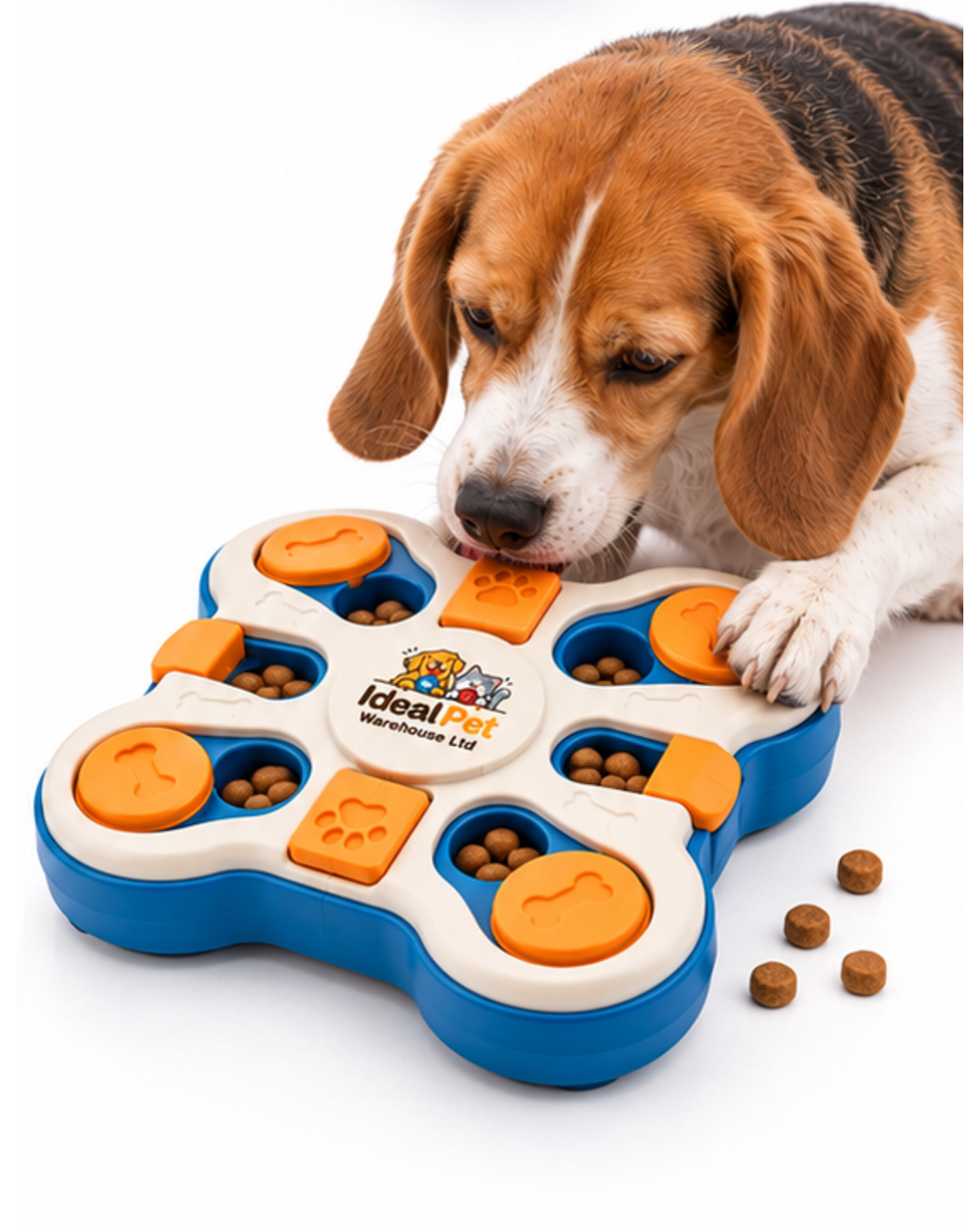 Ideal Pet Warehouse Ltd Cream/Blue Dog Push-and-Slide Treat Puzzle
