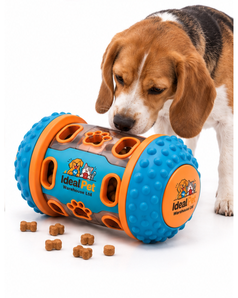 Ideal Pet Warehouse Ltd Blue/Orange Dog Treat-Dispensing Puzzle Drum