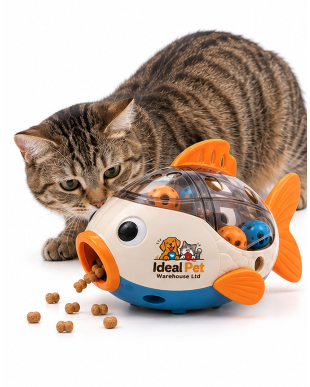 Ideal Pet Warehouse Ltd Cream/Orange/Blue Cat Fish Treat-Dispensing Toy