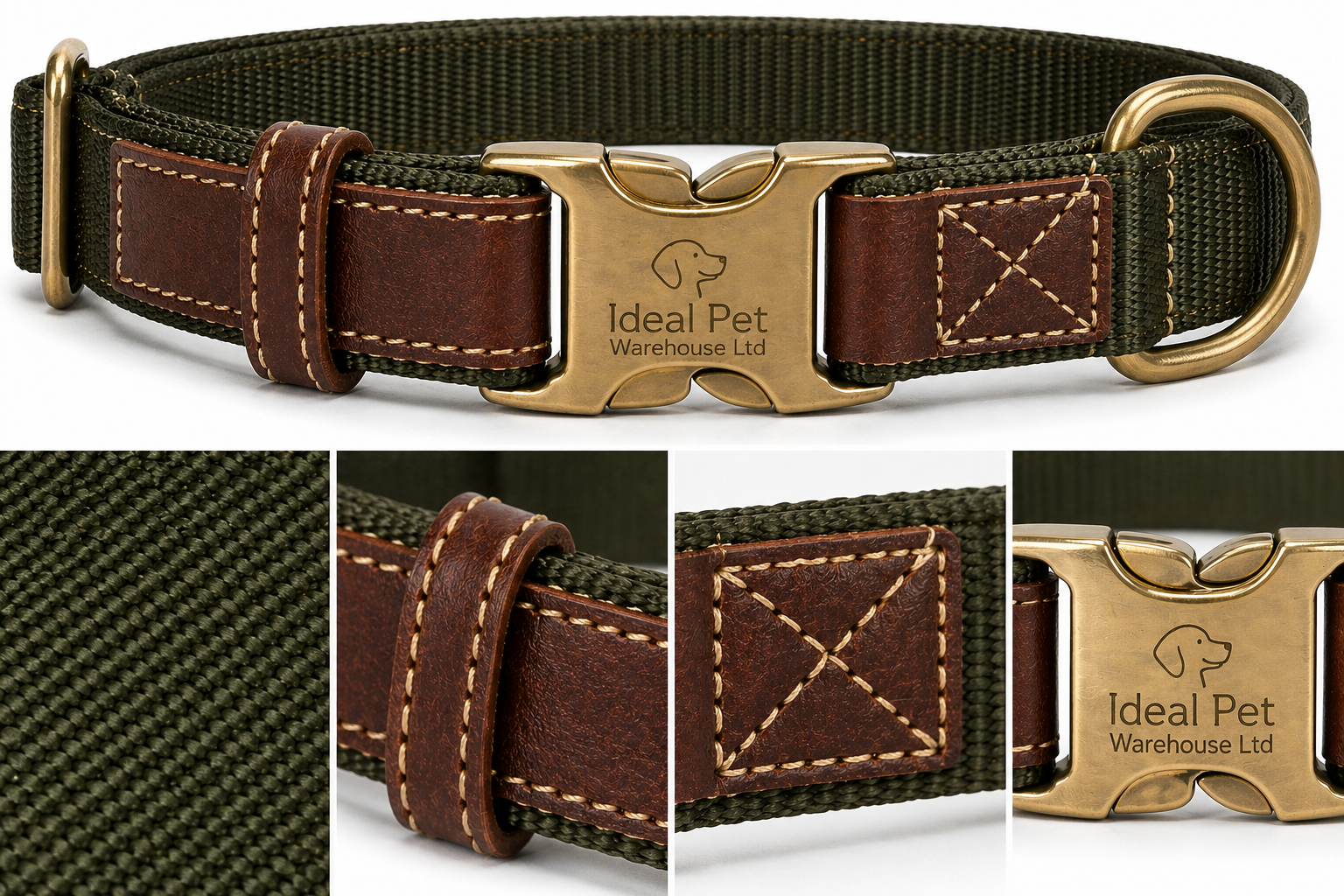 Heavy Duty Dog Collar – Adjustable Nylon & Leather Pet Collar with Metal Buckle, Durable Training Collar Ideal Pet Warehouse Ltd